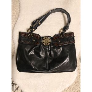 Kate Landry Leather Black & Cheetah Bag